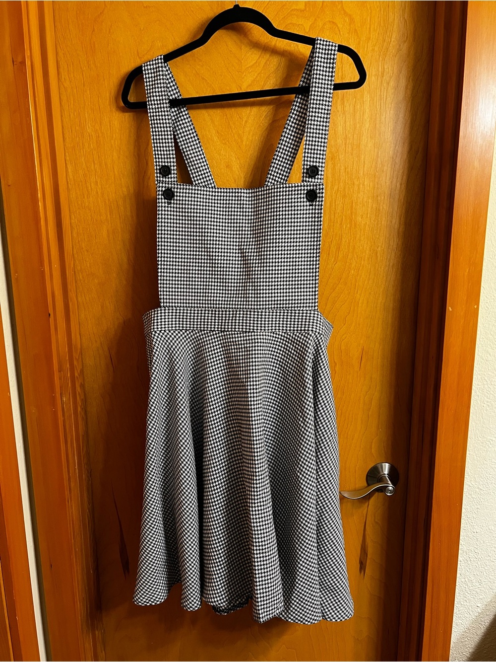 Hell Bunny Black and White Gingham Pinafore Dress with Straps